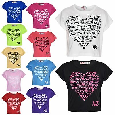 Girls Top Kids Love Print Stylish Fahsion Trendy T Shirt Crop Top Age 7-13 Years