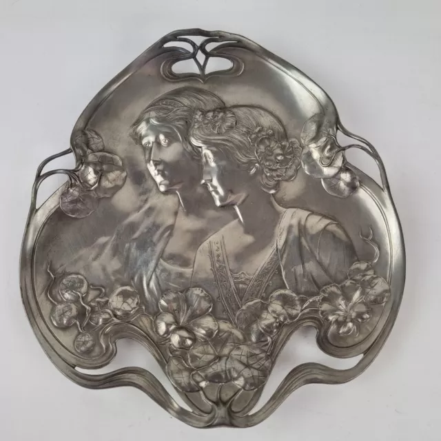 Antique Art Nouveau WMF Silver Plated Dish Decorated With 2 Female Figures