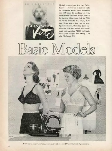 1956 Hollywood V-Ette Print Ad "The Wizard Of Bras" Vintage Fasion Bras D22