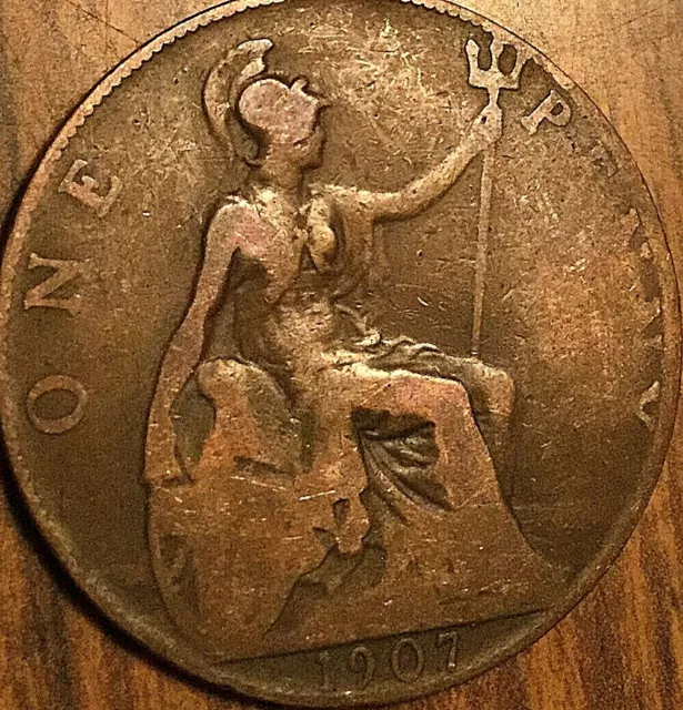 1907 Uk Gb Great Britain One Penny