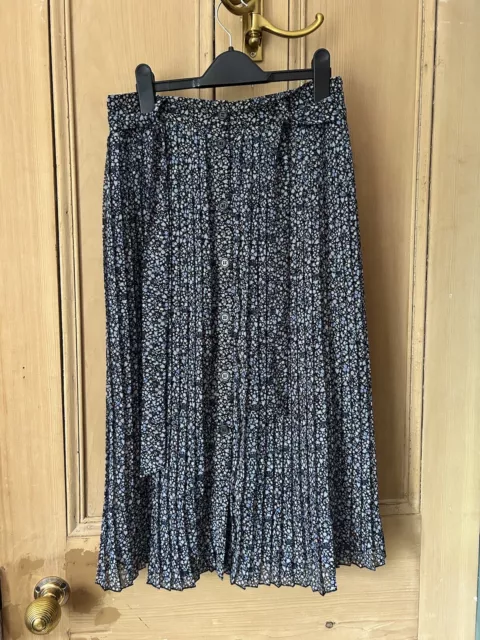 MONKI BLUE FLORAL pleated midi skirt with belt size small 25.00 PicClick UK
