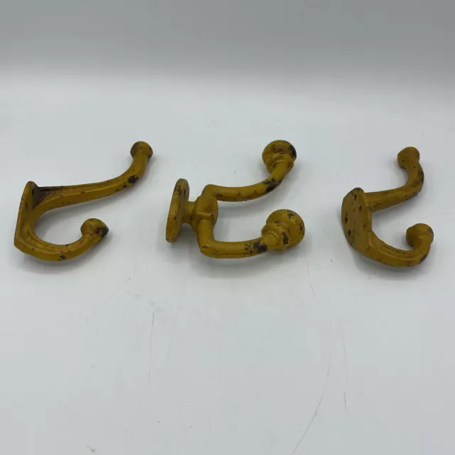 Cast Iron Antique Style Yellow  Coat Hooks Hat Hook Rack Hall Rustic Decor Craft