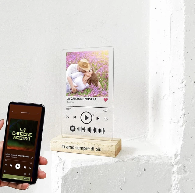 Targa LED Spotify Personalizzata - 21x30 Cm, Vetro Con Foto E Codice Canzone, Luci Calde/Fredde - Foto 4