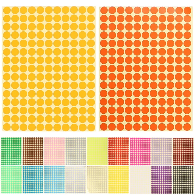 20 Sheets of Round Dot Stickers Bright Color Circle Labels Classification