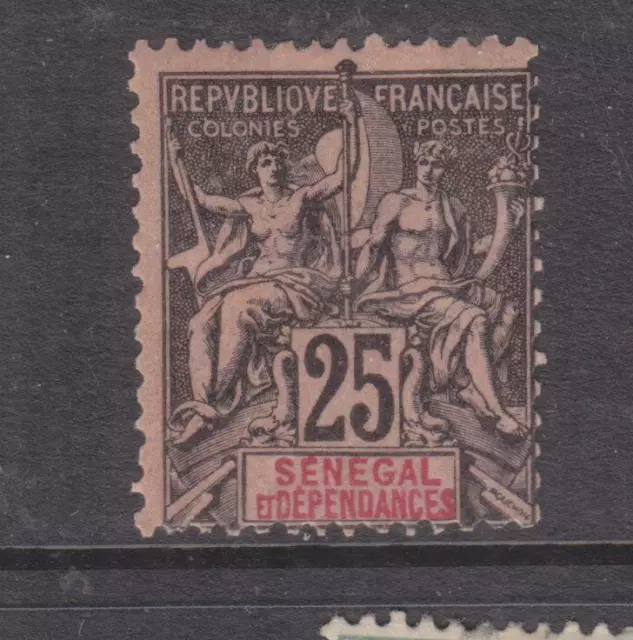 SENEGAL, 1892 Tablet, 25c. Black on Rose, slight paper on reverse.