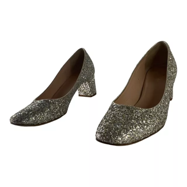 Kate Spade New York Womens Silver Glitter Accent Size 8.5 Pump Heels Shoes