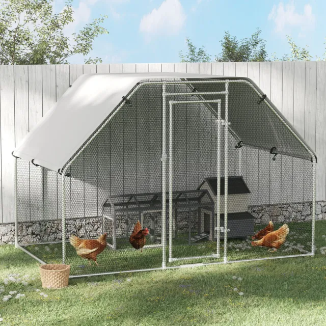 Large Metal Walk-In Chicken Coop Run Cage w/ Cover Outdoor, 280 x 193.5 x 195 cm