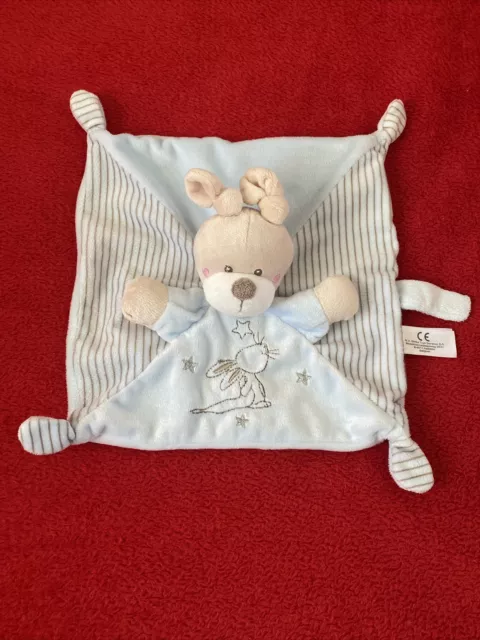 🇫🇷Doudou Plat Lapin Beige Bleu Étoiles Argentées Tétine SIMBA TOYS KIABI NEUF