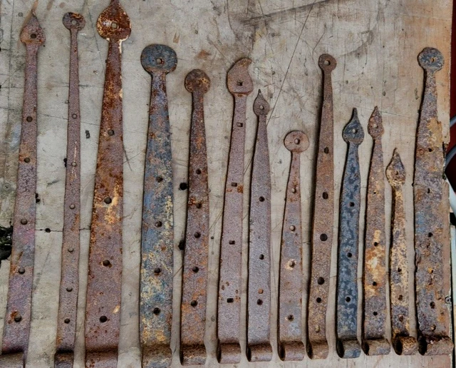 Antique Hand Forged Iron Barn Door Strap Hinges Many ! Please see.....