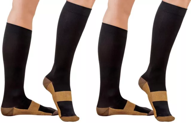 Lot de chaussettes de compression en cuivre anti fatigue mollet haut sous le genou pied soulagement de la douleur 2