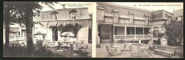 CPA pliante Lourdes, Villa Providence, Chemin Peyramale