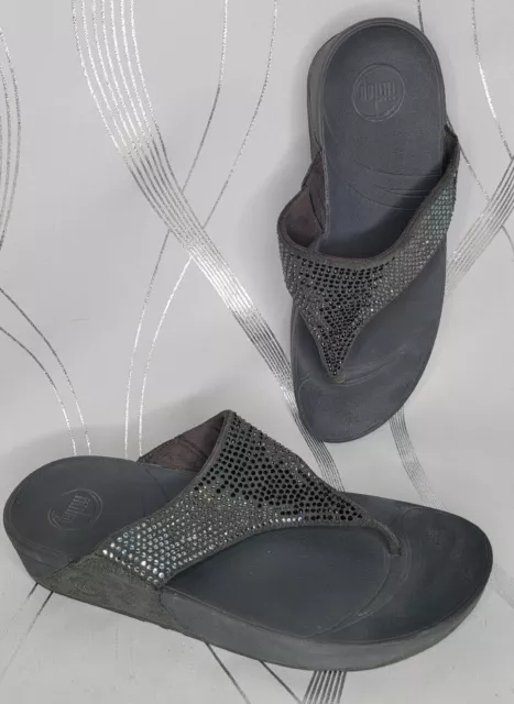 Fit Flop Women’s Sz US 11 Style 302-168 Black Suede Rhinestones Thong Sandals