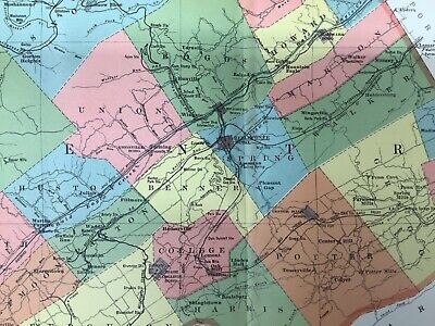 1901 Colored Map Of Centre County Atlas Of The State Of Pennsylvania 19 x 27” 3