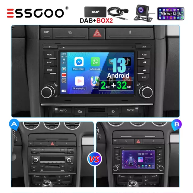 7" Autoradio Android 13 GPS Navi WIFI Carplay DAB+ KAM Für Audi A4 8E S4 B6 B7