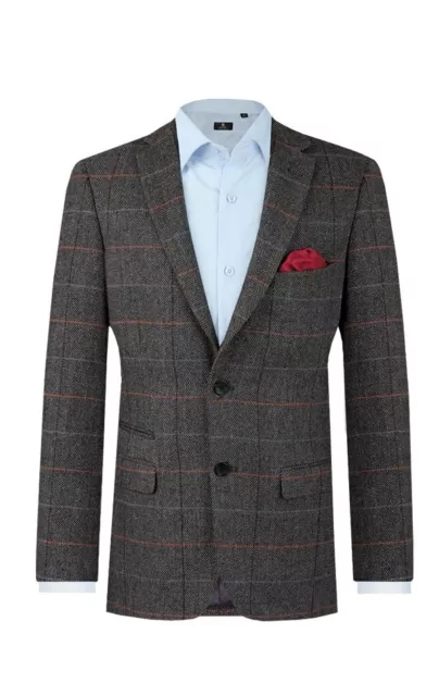 Dobell Grey Windowpane Check Tweed Slim Fit Jacket Size:UK 36R, EU 46 GREY