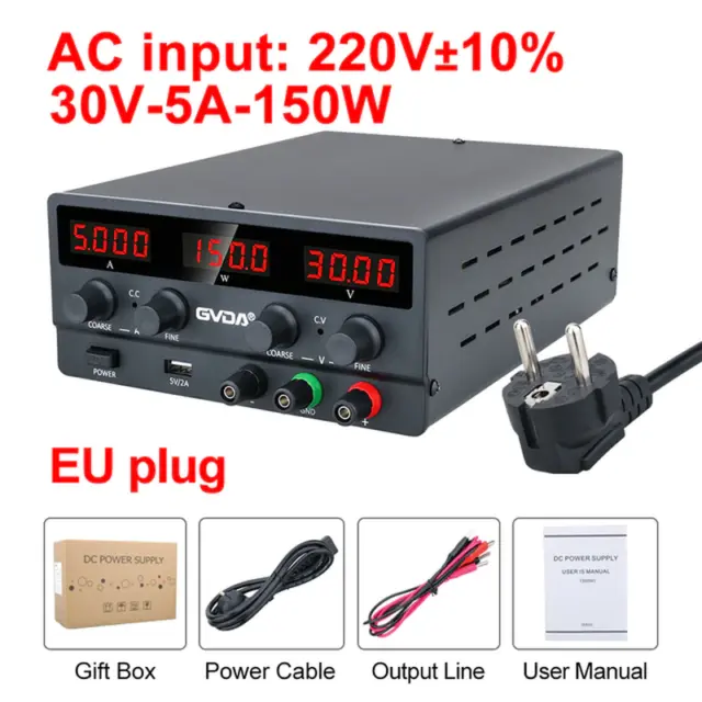 USB DC Regulated Laboratory Power Supply Adjustable 30V 10A Voltage Regulator 60