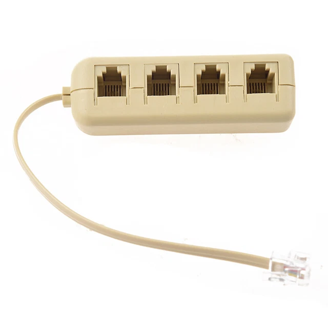 RJ11 6P4C To 6P4C 4 Way Telephone Line Modular Splitter Adapter Beige B7T1