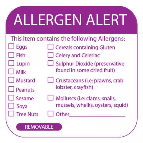 Food Allergy Labels Allergen Warning Day Dot / Catering Stickers 500 Per Roll