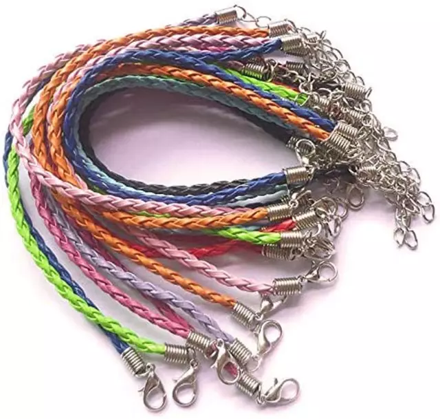50 PCS Mixed Color Leather Lace Plaited Bracelet Cords DIY Jewelry Making Handic