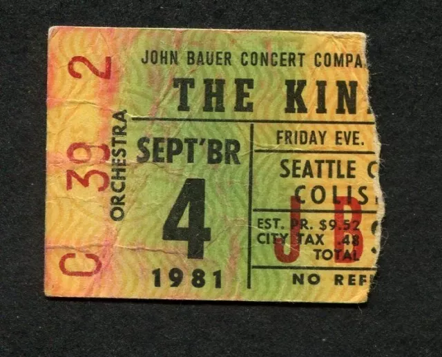 1981 The Kinks concert ticket stub Seattle Washington You Really Got Me Lola