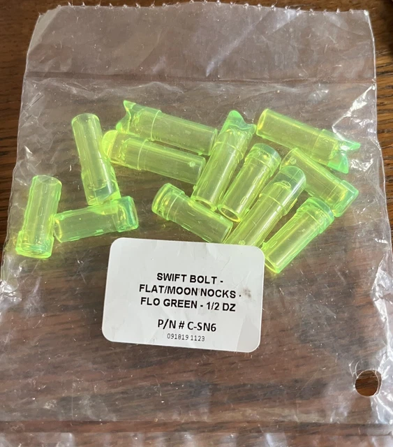 Gold Tip Flo Green Swift Bolt Flat & Moon Nocks Pack of 12 (6 Each) Plastic New