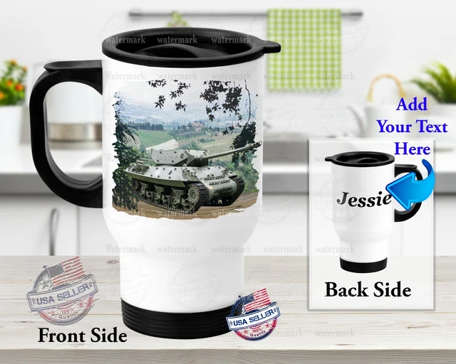 Personalized Stainless Steel Tumbler 14oz Travel Mug Custom Old Army Tank Design
