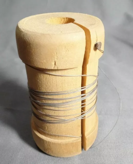 Vintage Wooden Spool With Unknown Wire  2 1/2" x 1 1/4"