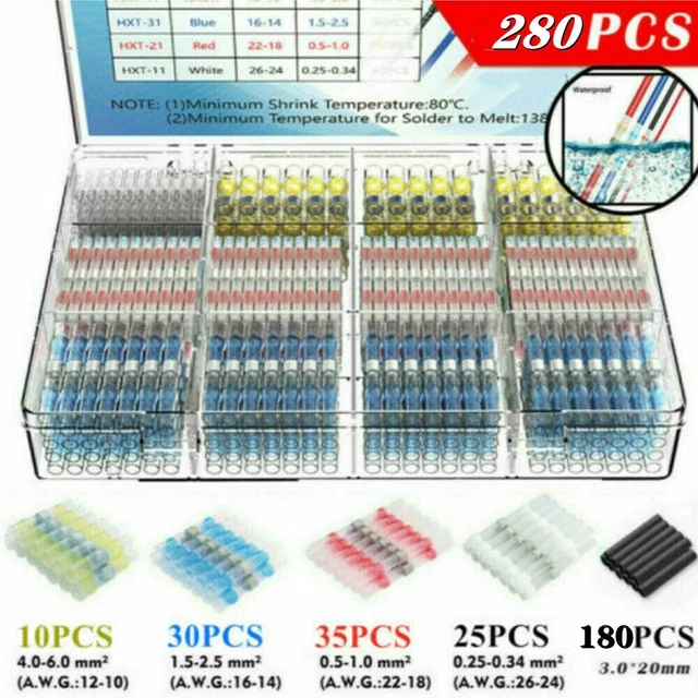 280x Waterproof Solder Seal Heat-Shrink Wire Cable Connectors Crimps Butt Joint