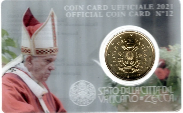 Lot De 4 Coin-cards 50 Cent Euro + Timbre Vatican 2021 Pape François - Collection