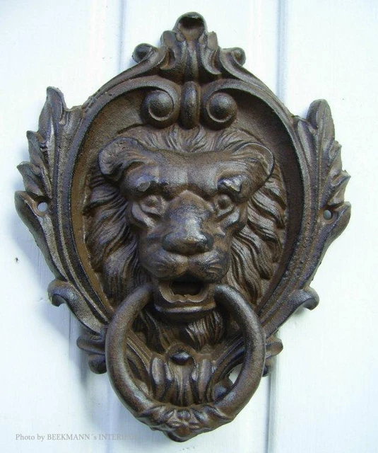 Impressionnante Heurtoir Lion Antique Nostalgie Style Cottage Fer Fonte Neuf