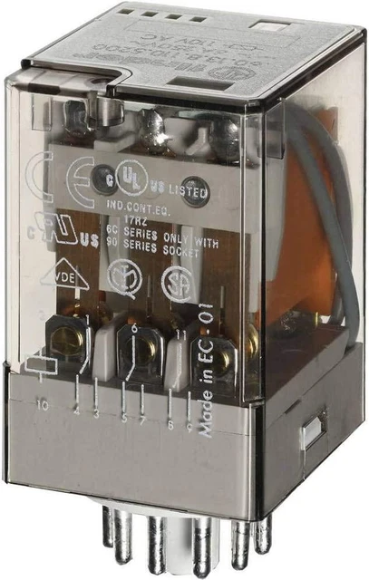 Finder Power Relay 60.13.8.012.0040 - 3P, Plug-in, 12V AC Coil, 10A, 3PDT