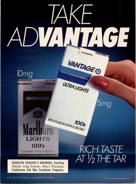 Vintage 1989 Vantage Cigarettes Print Ad Advertising Advertisement