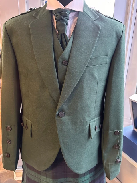 Scottish Argyle Green Kilt Jacket & Waistcoat, Crail Style in 40 Reg only £129