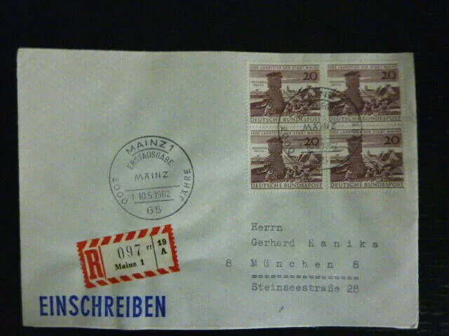 FDC Bund Mi.-Nr.: 375; Viererblock; Einschreiben