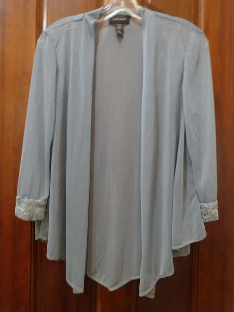 R&M RICHARDS size 8 slate blue gray dressy sheer open jacket - lace sequin cuffs
