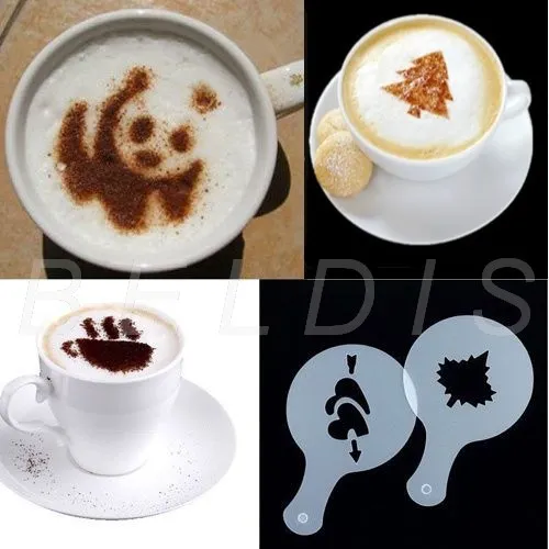 16 Stück Latte Art Schablonen Vorlagen Cappuccino Kaffee Schaum Kuchen Decor WOW 3