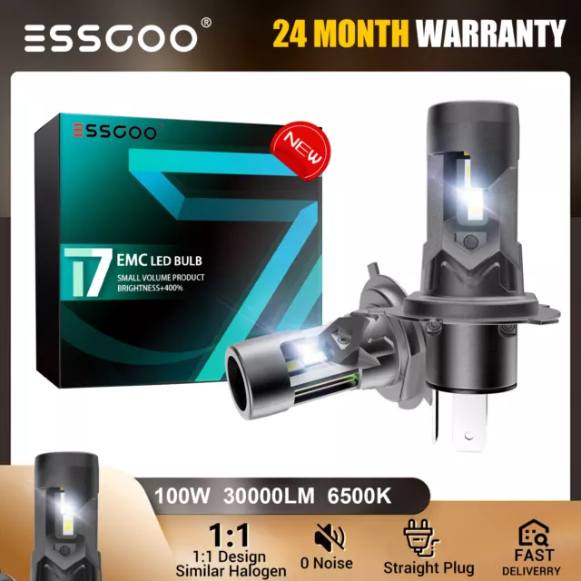 ESSGOO 2X H4 100W 30000LM Lampade A LED Da Auto Fari Lampadine Xeno Bianca 6500K