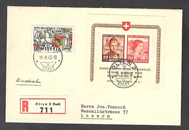 Schweiz, R-Brief  mit MiF. Mi.-Nr. Block 6 u.a.