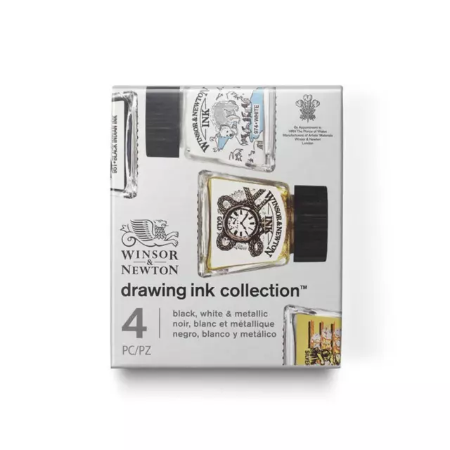 Winsor & Newton Dessin Encre Collection 4pc ( Noir,Blanc & Métallique)