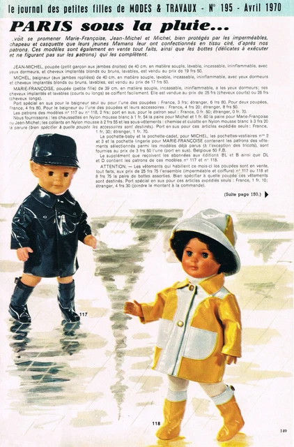 Page De Magazine Modes Et Travaux - Poupée Françoise Michel Avec Patron - Avril 1965 - Occasion