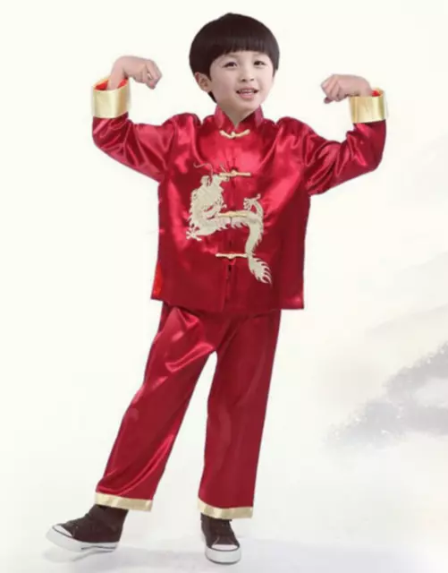 AU Kids Boy Chinese New Year Asian Red Traditional TANG HAN Costume Satin outfit