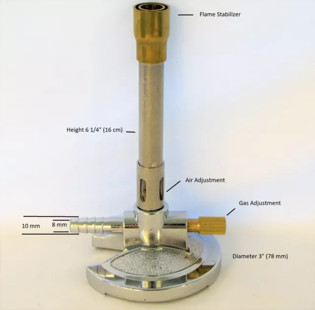 Lab Bunsen Burner Natural Gas Liquid Propane w Air Gas Adjustment Microbiology