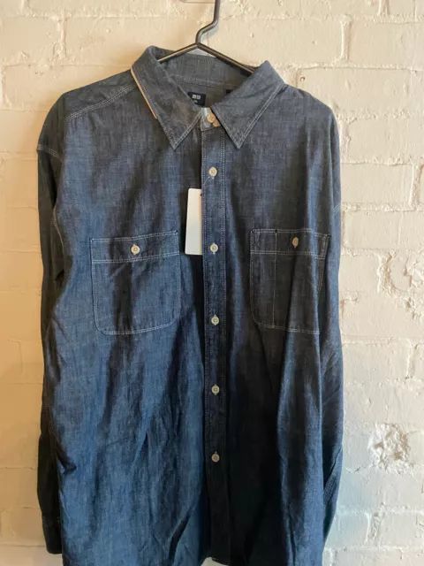 Uniqlo Blue Denim Button Down Over Shirt - BRAND NEW W/TAGS -  Mens Sz XXL