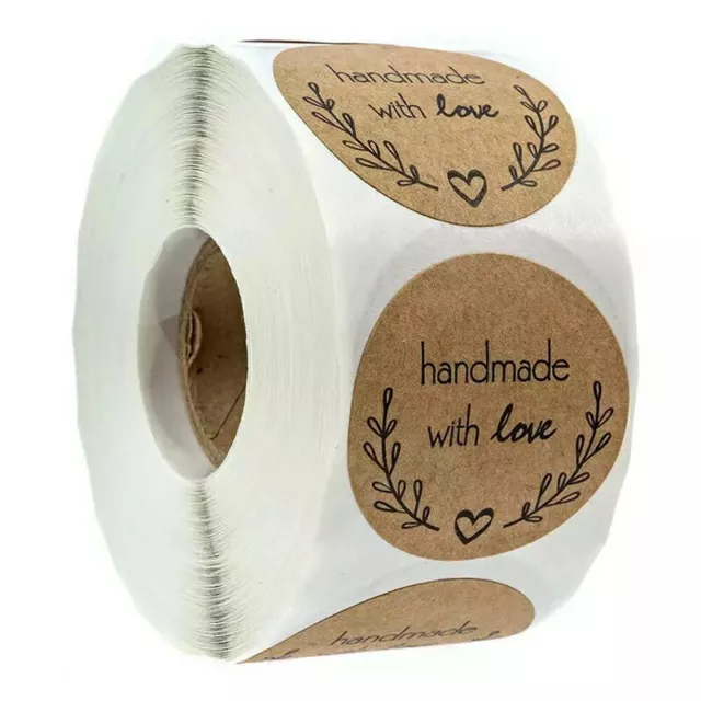 50x 1Inch Hand Made With Love Labels Stickers Gift Food Craft Box Business