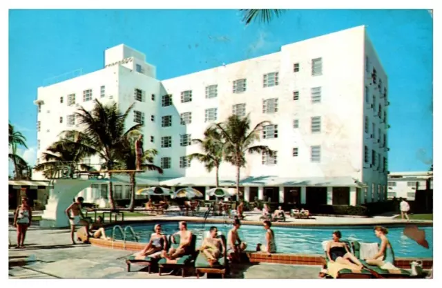 Chrome Postcard Florida Miami Beach Hotel Coronado Pool with Swimmers