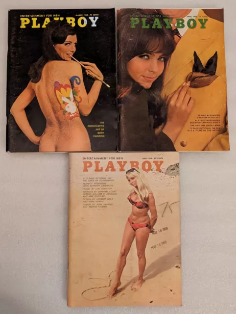 1968 Playboy Magazine. March, April, June issues. Body painting and Scandi girls