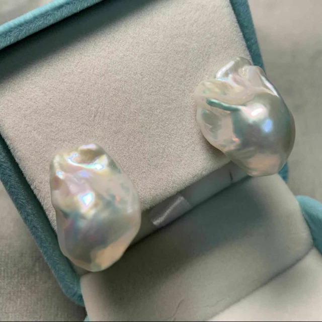 Fashion 14x20mm baroque white pearl earrings 925 silver stud New Year