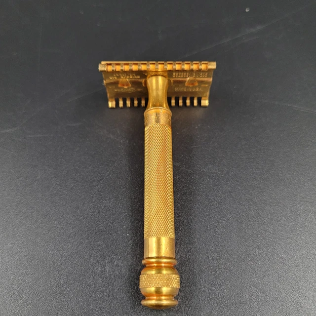 Vintage 1930's Gillette Goodwill Gold Tone DE Ball End Open Comb Razor 2