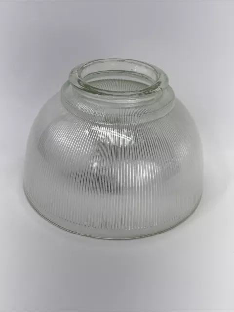 Vtg Art Deco Victorian Glass Lamp Shade Holophane Style Industrial Rib Gas 4"Fit