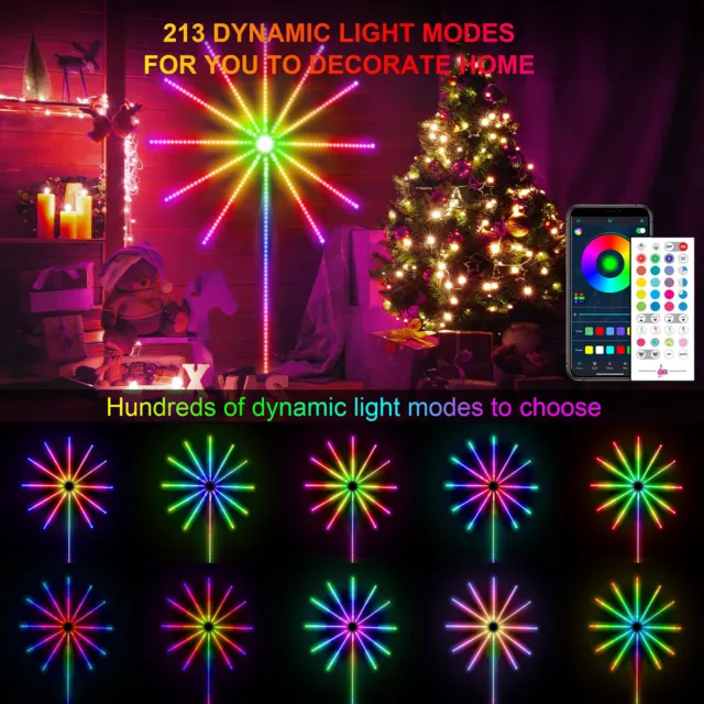 RGB Color Changing LED Firework Lights Music Sound Sync Strip Lights App Control 2